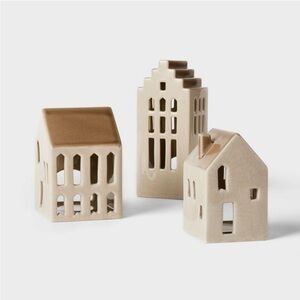 Set of 3 Ceramic House LED Tea Light Candle Holder -Threshold designed by Studio